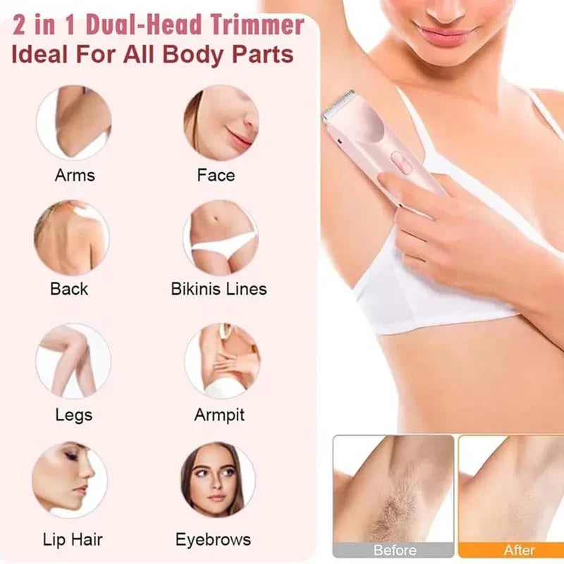 Electric Rechargeable Ladies Razor – Waterproof Dual-Head Hair Remover