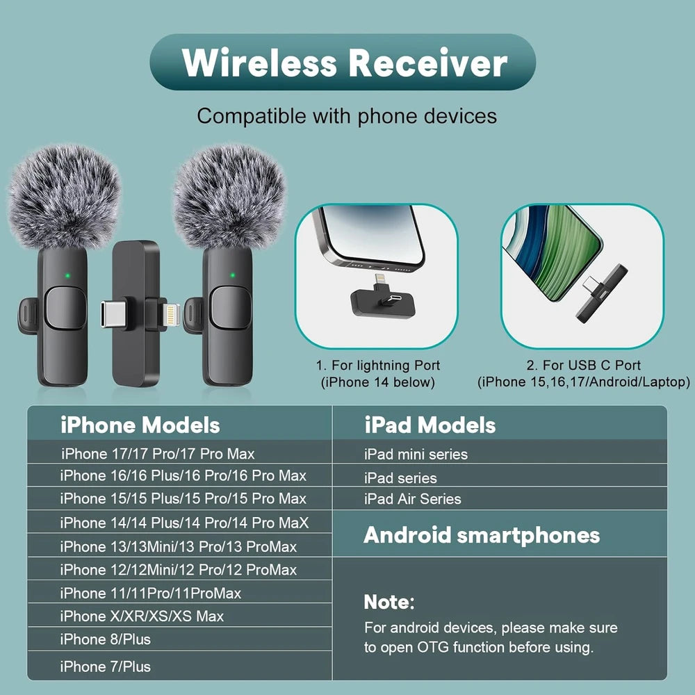 Wireless Lavalier Microphone – Clip-On Mic for iPhone, Android & Content Creators