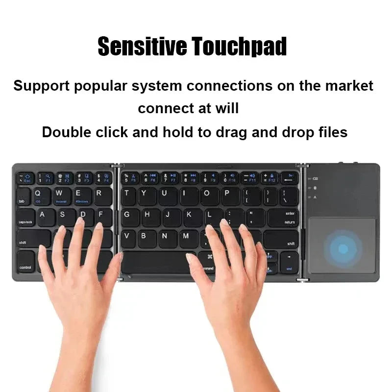 Tri-Fold Bluetooth Keyboard with Touchpad – Pocket-Sized Productivity