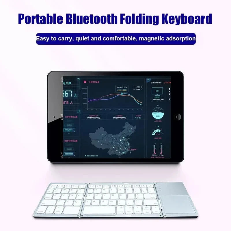 Tri-Fold Bluetooth Keyboard with Touchpad – Pocket-Sized Productivity