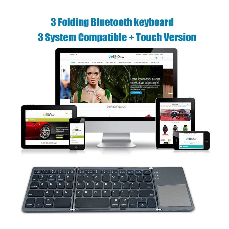 Tri-Fold Bluetooth Keyboard with Touchpad – Pocket-Sized Productivity