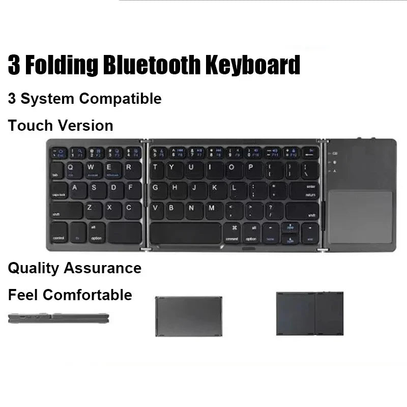 Tri-Fold Bluetooth Keyboard with Touchpad – Pocket-Sized Productivity