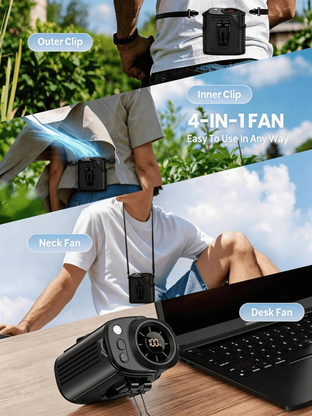 2026 New Waist Portable Fan,Handheld Neck Mini Desktop Fan,Emergency Power Bank Function,5000mAh 10H Long Lasting,100 Speed Adjustable,LED Flashlight&SOS Light,Type-C Rechargeable Ultra Quiet Fan For Camping Outdoor Work Travel Dorm Truck Ideal Gift
