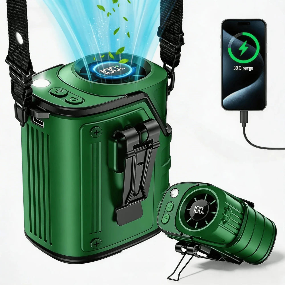 2026 New Waist Portable Fan,Handheld Neck Mini Desktop Fan,Emergency Power Bank Function,5000mAh 10H Long Lasting,100 Speed Adjustable,LED Flashlight&SOS Light,Type-C Rechargeable Ultra Quiet Fan For Camping Outdoor Work Travel Dorm Truck Ideal Gift