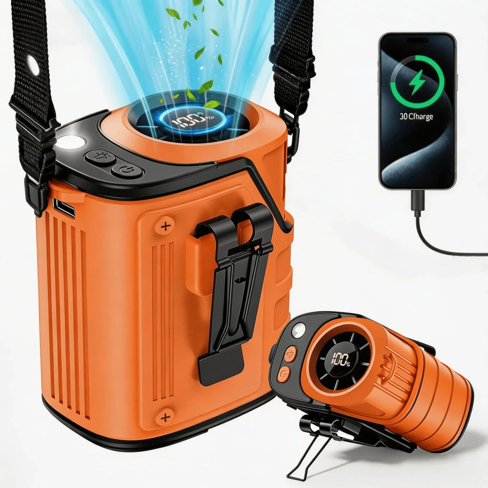 2026 New Waist Portable Fan,Handheld Neck Mini Desktop Fan,Emergency Power Bank Function,5000mAh 10H Long Lasting,100 Speed Adjustable,LED Flashlight&SOS Light,Type-C Rechargeable Ultra Quiet Fan For Camping Outdoor Work Travel Dorm Truck Ideal Gift
