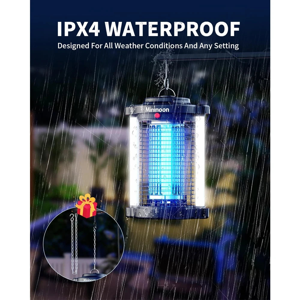 Minimoon Bug Zapper Outdoor Mosquito Zapper with Dual LED Light 4200V Fly Zapper 15W Electric Fly Traps Outdoor IPX4 Insect Trap