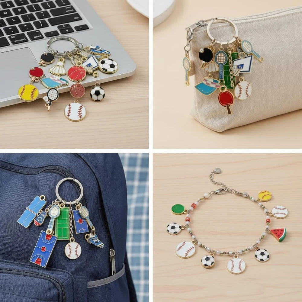 Assorted Enamel Sports Crafting Charms – Vibrant Designs for DIY Keychains & Jewelry
