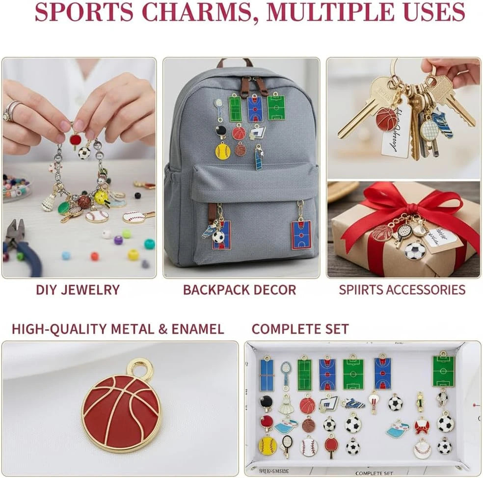 Assorted Enamel Sports Crafting Charms – Vibrant Designs for DIY Keychains & Jewelry