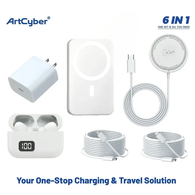 Portable Wireless Power Bank Kit – Charger, Earbuds & Cables Included