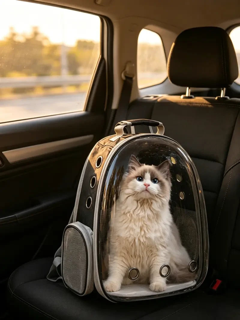Transparent Space Capsule Pet Backpack – Stress-Free Travel for Cats & Small Dogs