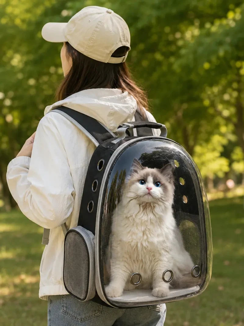 Transparent Space Capsule Pet Backpack – Stress-Free Travel for Cats & Small Dogs