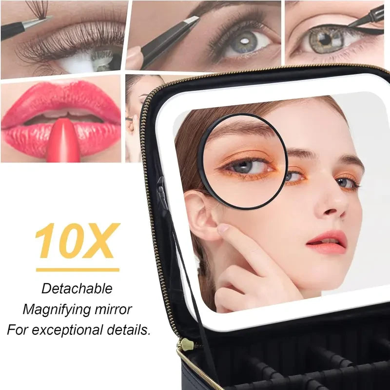 Lighted Travel Makeup Bag with LED Mirror & Adjustable Dividers