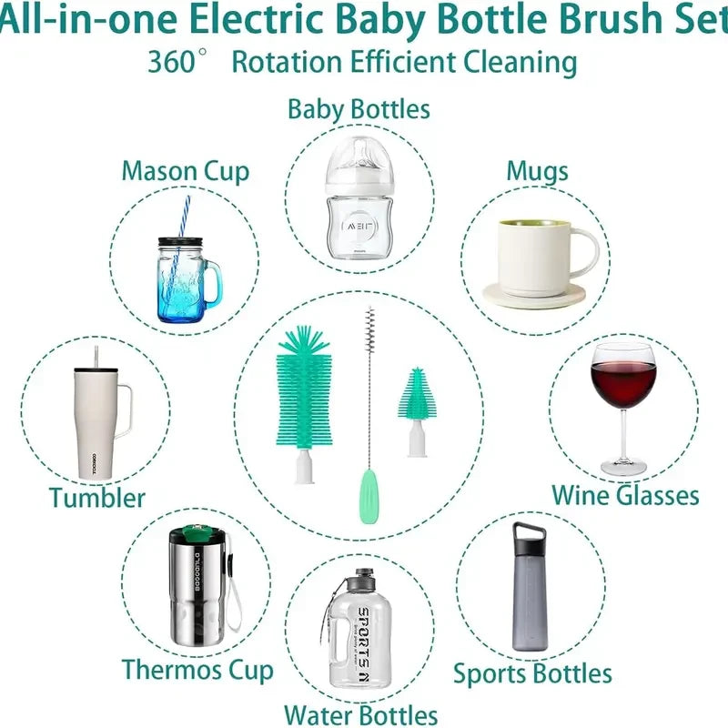 Electric Baby Bottle Cleaning Brush Set