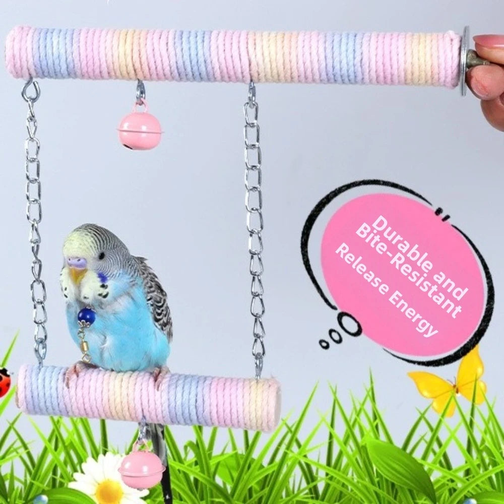 Colorful Cotton Rope Parrot Grinding Perch – Beak Trimming & Foot Exercise Bird Perch