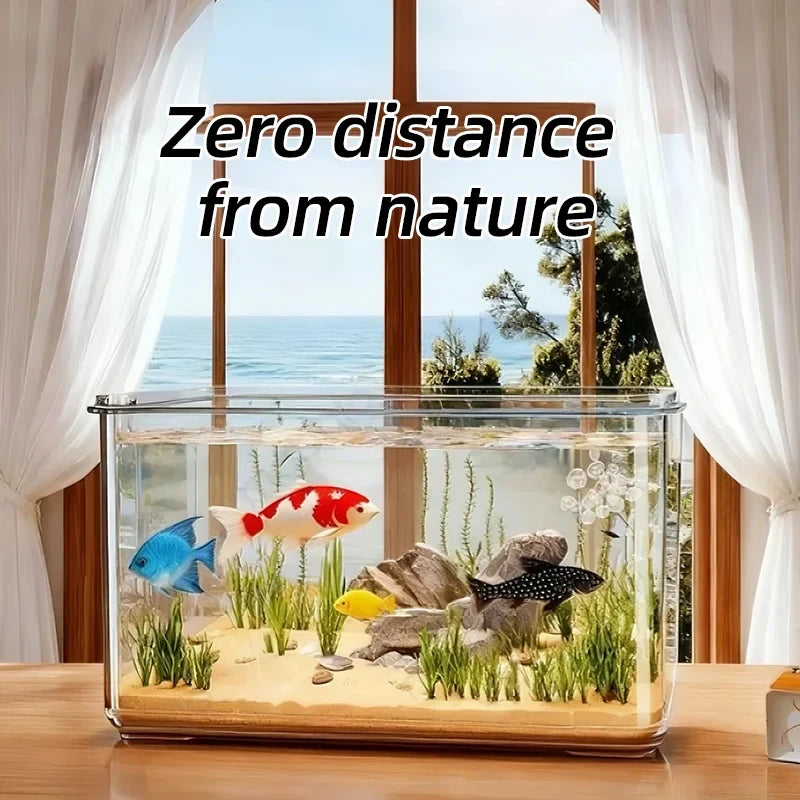 Transparent Desktop Fish Tank – Clear Mini Aquarium for Betta Fish, Shrimp & Home Décor