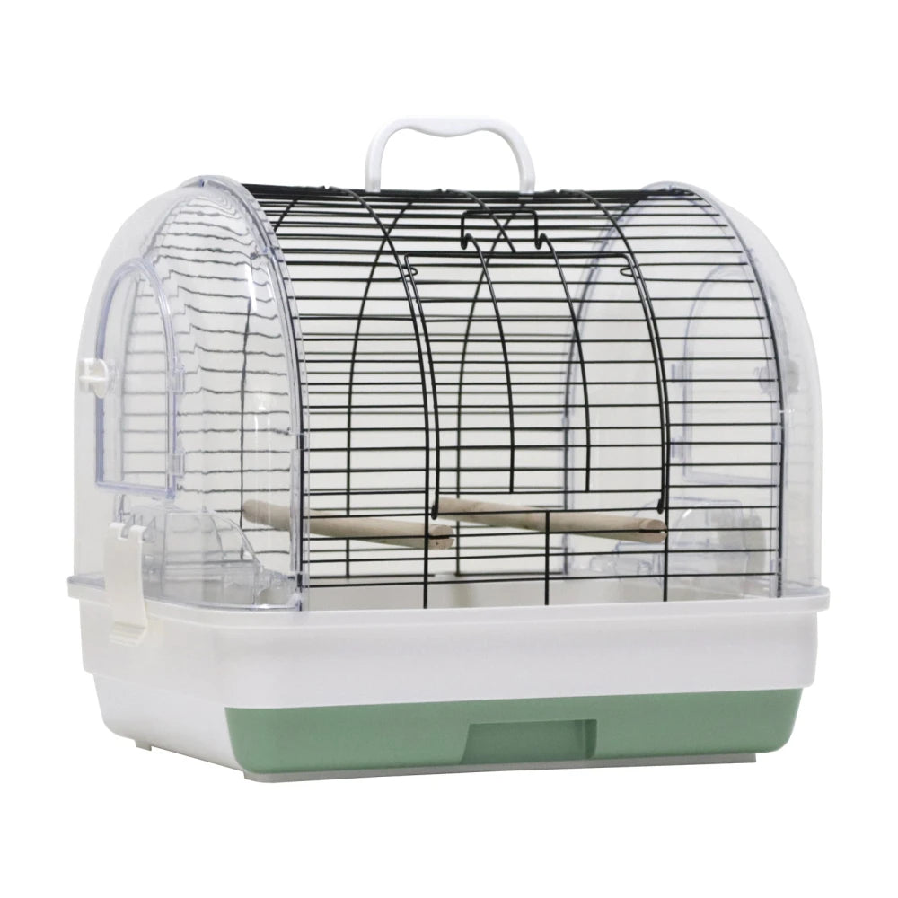 Portable Small Bird Travel Cage – Lightweight Carrier with Wooden Perches for Budgies, Finches & Parakeets
