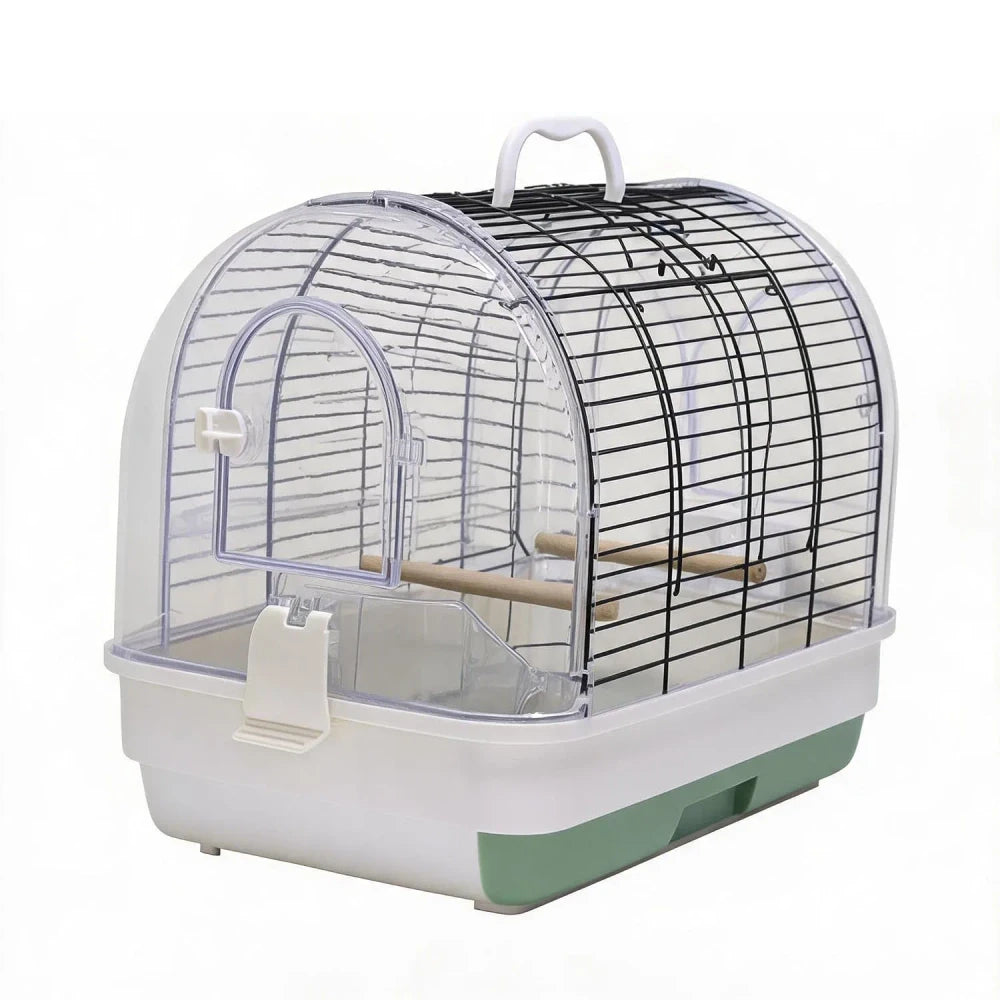 Portable Small Bird Travel Cage – Lightweight Carrier with Wooden Perches for Budgies, Finches & Parakeets