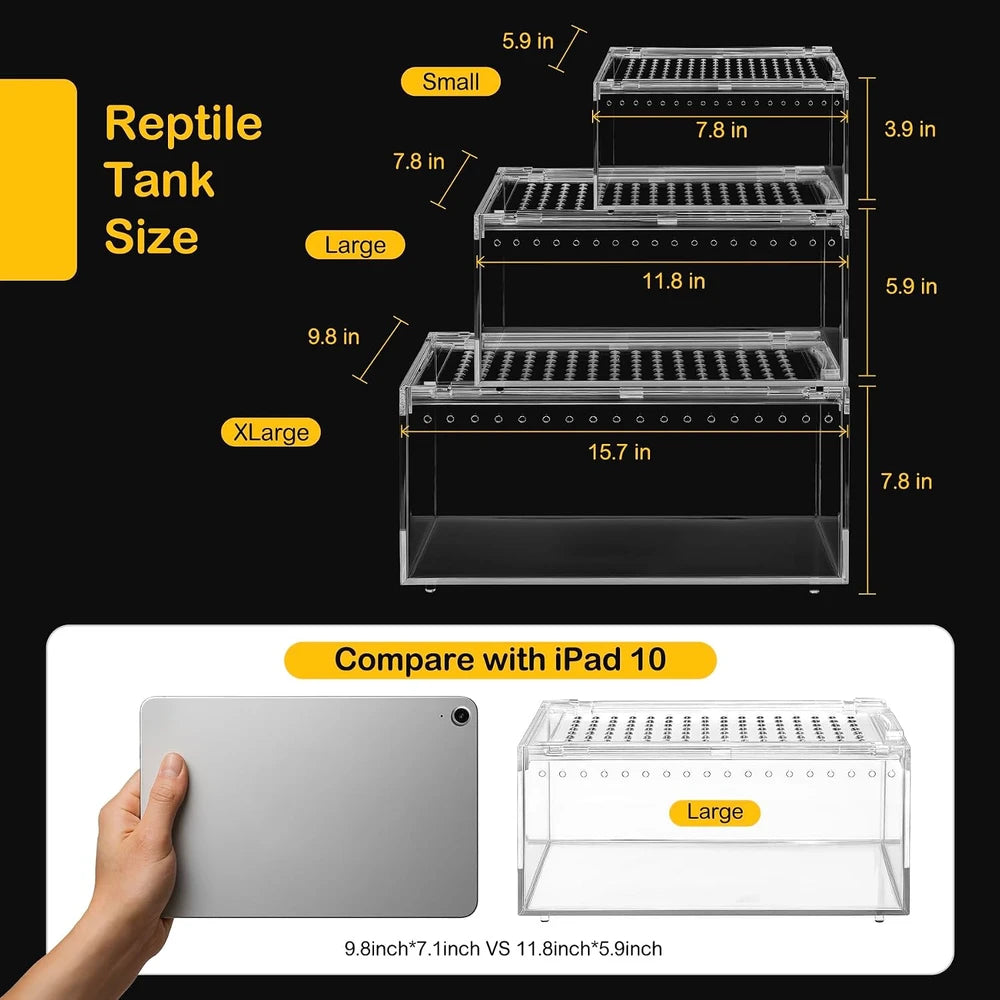 Stackable Reptile Enclosure – Ventilated Slide-Lid Terrarium for Geckos, Spiders & Small Reptiles