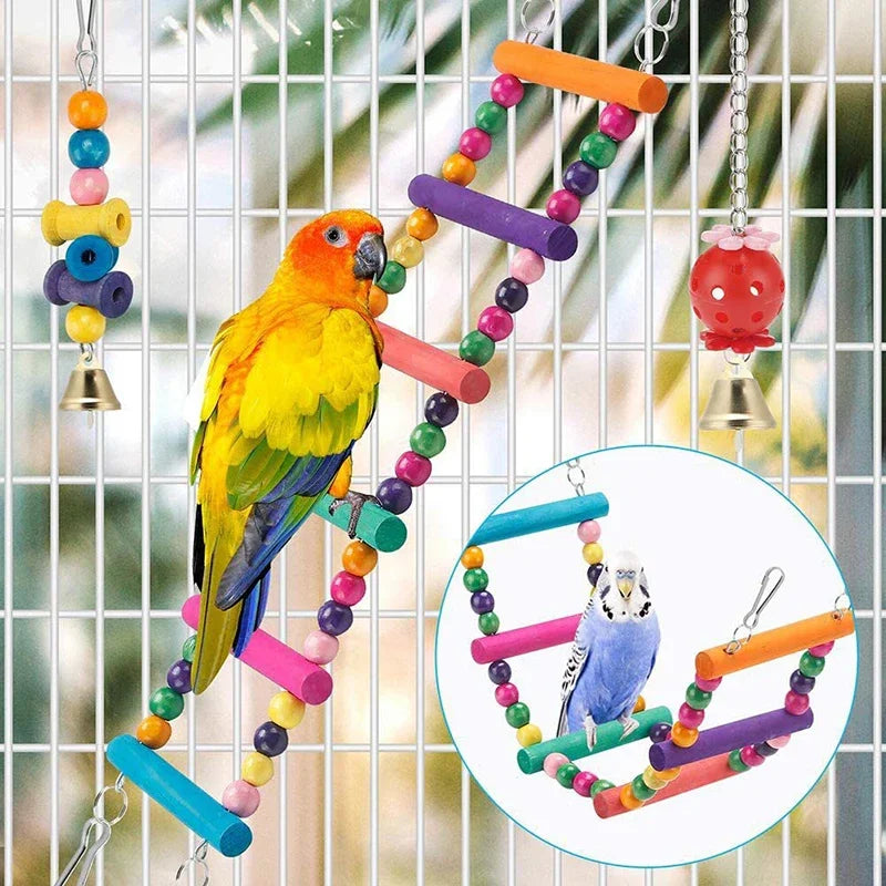 11-Piece Parrot Toy Set | Swing, Ladder & Chew Toys