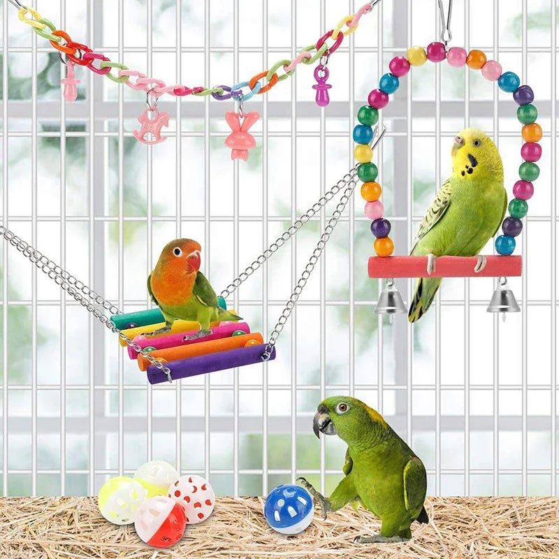 11-Piece Parrot Toy Set | Swing, Ladder & Chew Toys