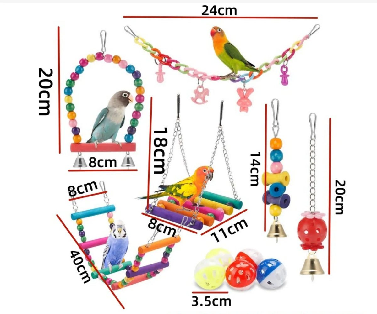 11-Piece Parrot Toy Set | Swing, Ladder & Chew Toys