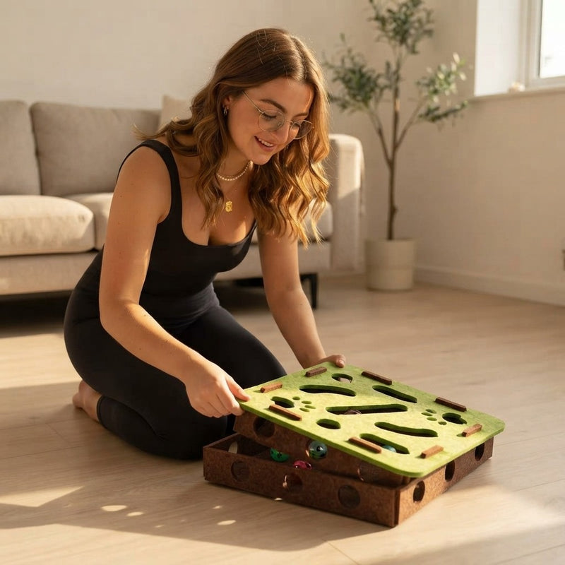 Interactive Cat Play Box – Rolling Ball Puzzle Toy for Indoor Cats