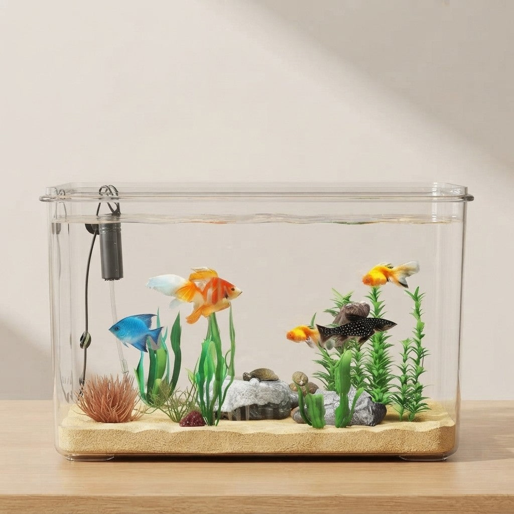 Transparent Desktop Fish Tank – Clear Mini Aquarium for Betta Fish, Shrimp & Home Décor