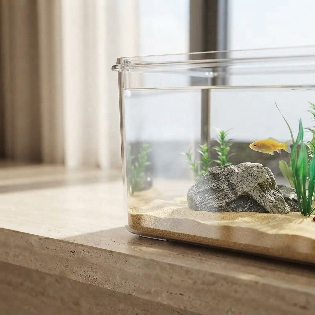 Transparent Desktop Fish Tank – Clear Mini Aquarium for Betta Fish, Shrimp & Home Décor
