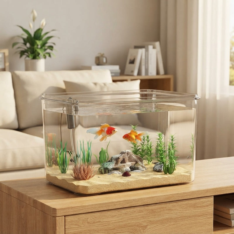 Transparent Desktop Fish Tank – Clear Mini Aquarium for Betta Fish, Shrimp & Home Décor