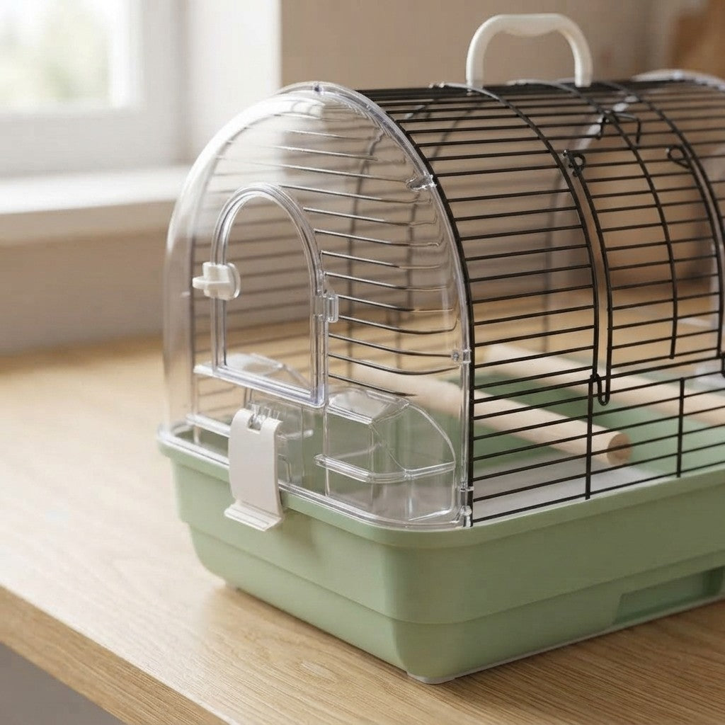 Portable Small Bird Travel Cage – Lightweight Carrier with Wooden Perches for Budgies, Finches & Parakeets