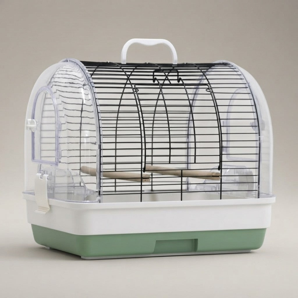 Portable Small Bird Travel Cage – Lightweight Carrier with Wooden Perches for Budgies, Finches & Parakeets