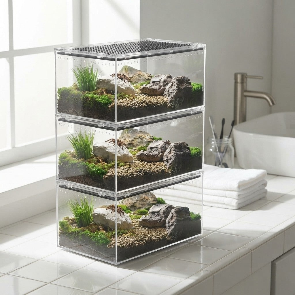 Stackable Reptile Enclosure – Ventilated Slide-Lid Terrarium for Geckos, Spiders & Small Reptiles